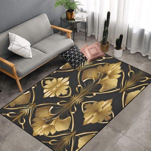 Elegant Gold Black Area Rug Art Deco Gatsby Gold Rug  Non Slip Carpet Bedroom Living Room Rug Indoor Carpet Home Decor
