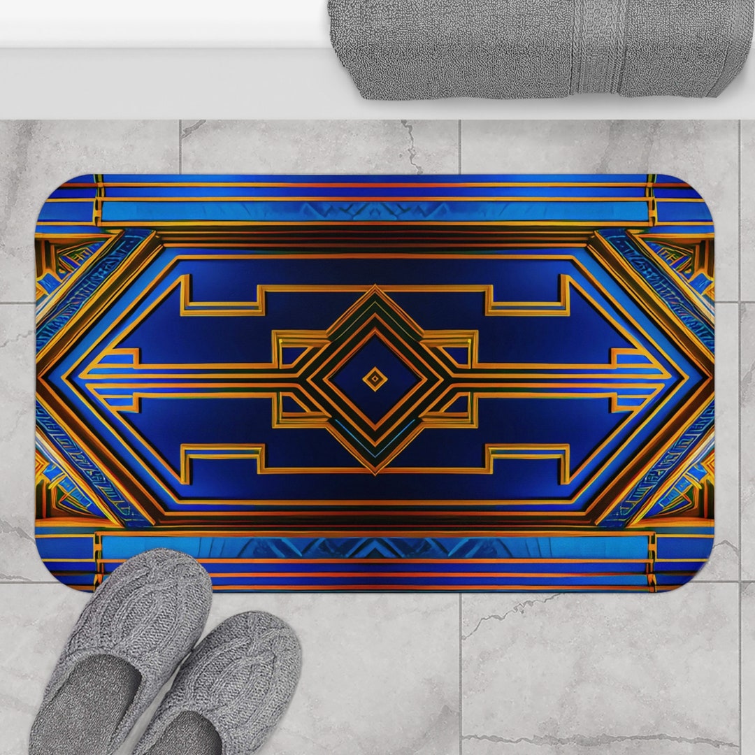 Electric Blue Art Deco Bath Mat Modern Bathroom Home Bath Etsy
