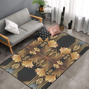 Elegant Black Gold Area Rug Art Deco Gatsby Gold Rug  Non Slip Carpet Bedroom Living Room Rug Indoor Carpet Home Decor