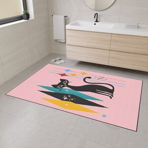 Pink Atomic Cat Rug Mat Retro Runner Unique Bathroom Spa Home Decor Mid Century Modern 1950s Style Decor Heavy Duty Floor Mat
