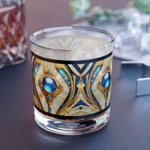 Blue Rocks Glass Old Hollywood Style Black Gold 10oz Art Deco Gatsby Barware Home Decor Gold Black Retro Modern Drinking Glass