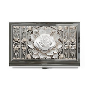 White Rose Business Card Holder Art Nouveau Credit Card Wallet Flowers Business Card Case