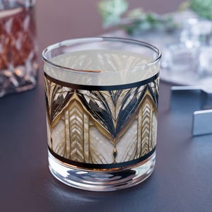 Rocks Glass Old Hollywood Style 10oz Art Deco Gold Gatsby Barware Home Decor Gold Black Retro Modern Drinking Glass