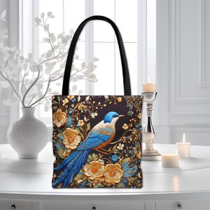 Tote Bag Faux Embroidered William Morris Inspired Dark Cottagecore Bag Tote Purse Forestcore Bird In Forest Fashion