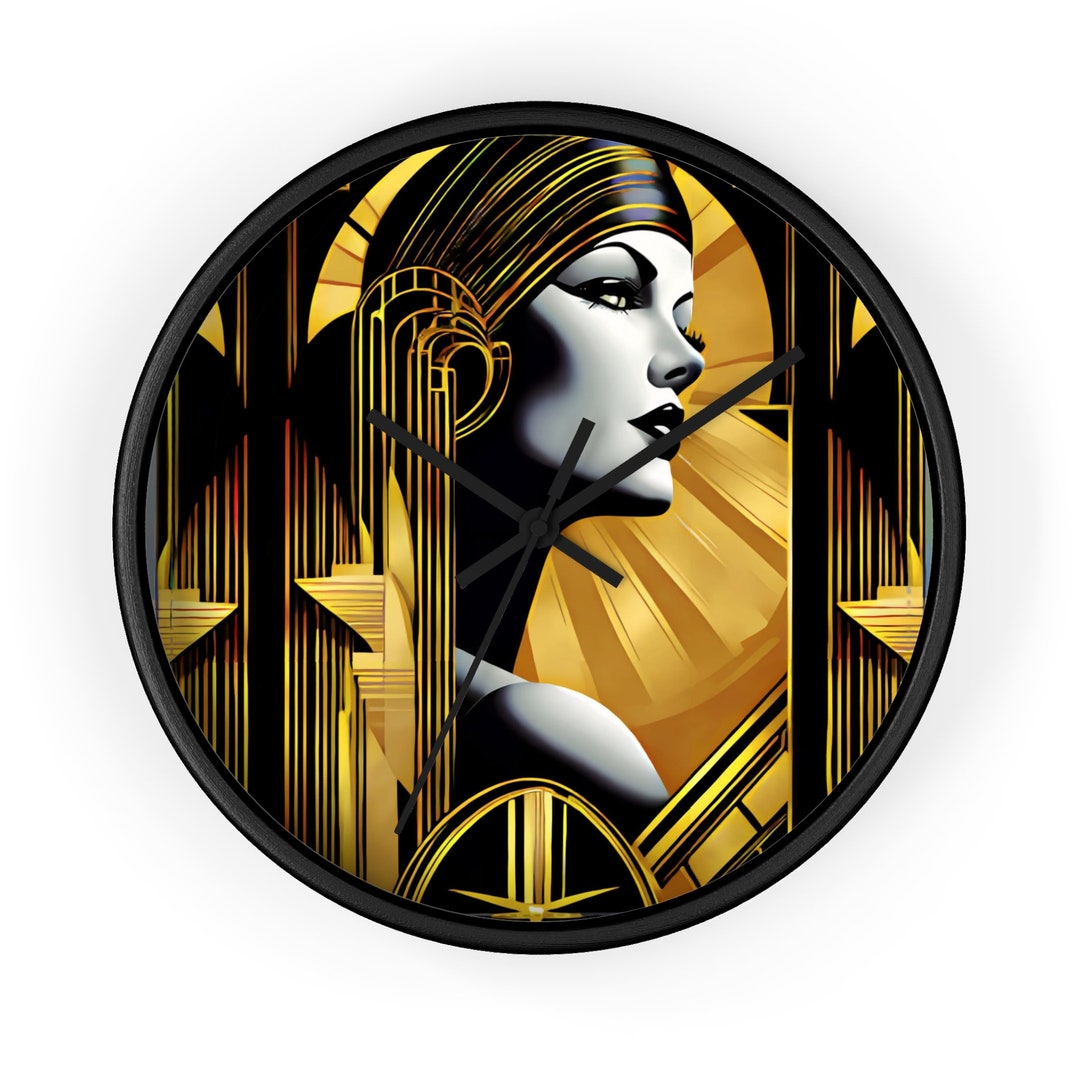 Art Deco Wall Clock Gold Black Retro Unique Home Decor Mid Century