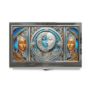 Moon Business Card Holder Celestial Goddess Art Nouveau Credit Card Wallet Business Card Case