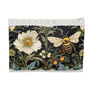 Kosmetyczka Honeybee, inspirowana Williamem Morrisem, kosmetyczka Forestore, akcesorium Cottagecore, torba podróżna Boho Travel, design Art Nouveau