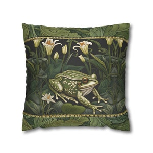 Forest Frog Pillow Cover Pillowcase Flowers William Morris Inspired Tapestry Art Nouveau Throw Pillow Cover Cottagecore  Decor
