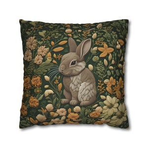 Rabbit Pillowcase Autunm William Morris Tapestry Inspired Boho Flower Art Nouveau Throw Pillow Cover Cottagecore  Decor