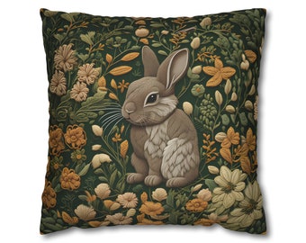 Rabbit Pillowcase Autunm William Morris Tapestry Inspired Boho Flower Art Nouveau Throw Pillow Cover Cottagecore  Decor