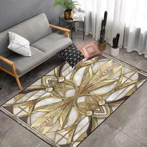 Gray Gold Area Rug Art Deco Gatsby Gold Rug  Non Slip Carpet Bedroom Living Room Rug Indoor Carpet Home Decor