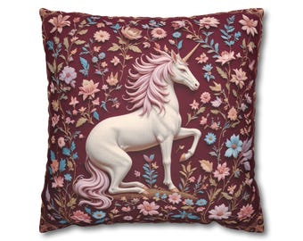 Medieval Unicorn Faux Suede Pillow Case Medieval Faux Embroidered Pattern Throw Decorative  Pillow Case Cushion Cover