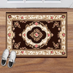 Marrone Crema Rosa Interno Esterno: Soggiorno Camera da letto Tappeto Giardino delle fate vittoriano Fairycore Scuro Academia Patio Cottagecore Tappeto Portico