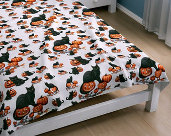 Cats Pumpkins Halloween Blanket Velveteen Plush Blanket Spooky Autumn Bedding Soft Jack O Lantern Halloween Baby Adult Aesthetic Fall Decor