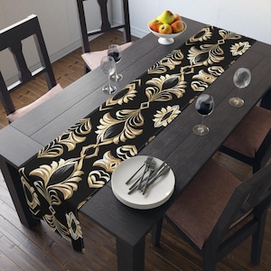 Art Deco Black Gold Table Runner Retro Style Gatsby Table Cloth Art Deco 1920s Style Inspired Cloth Table Runner