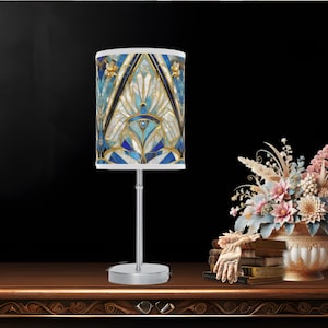 20 Inch Table Lamp Gatsby Art Deco Blue Gold Style Mid Century Home Bedroom Living Room Deco Geometric Design