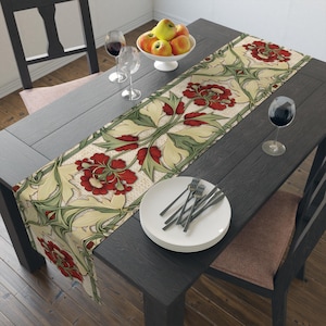 Table Runner William Morris Inspired Christmas Holiday Cottagecore Forestcore Cloth Floral Leaf 90 or 72 Inches