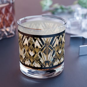 Black Gold Whiskey Bar Glass Old Hollywood Style Rocks Glass 10oz Art Deco Gatsby Barware Home Decor Retro Modern Drinking Glass