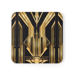Set di sottobicchieri Art Déco in oro nero, stile Old Hollywood, decorazioni geometriche dorate per la casa