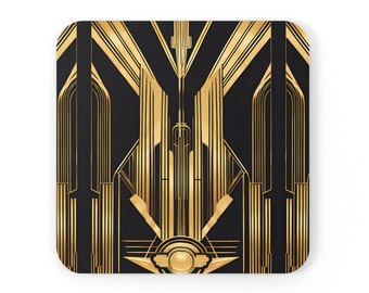 Art Deco Black Gold Coaster Set Old Hollywood Style Gold Decorative Geometric Home Decor