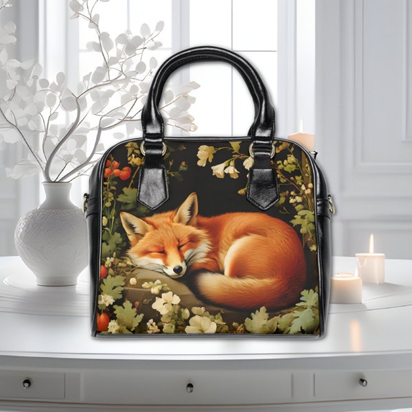 Sleeping Fox Purse Cottagecore Shoulder Handbag Wiliam Morris Inspired Forestcore Inspired Vegan Art Nouveau Designer Handbag