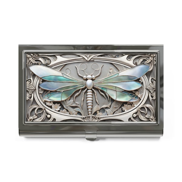 Dragonfly Art Nouveau Business Card Holder Art Nouveau Credit Card Wallet Flowers Business Card Case