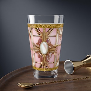 Pink Gold Art Deco Glass Gatsby Barware Drinking Glass Old Hollywood Style Water Glass Retro Modern Gold Mixing Glass 16oz Home Decor
