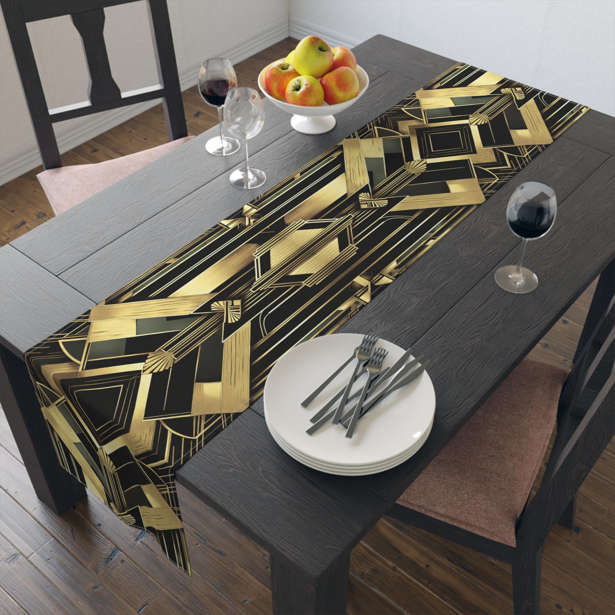 Party Table Runner Gatsby Style Table Cloth Gold Black Retro Style Art ...