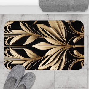 Gold Flower Art Deco Bath Mat  Gatsby Bathroom Home Bath Decor Rug Home Bath Decor Aesthetic