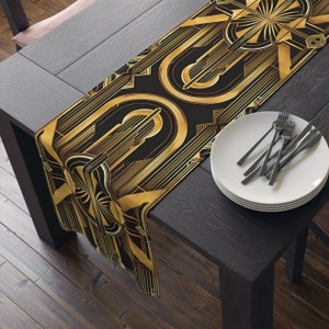Gatsby StyleTable Runner Art Deco Black Gold Art Nouveau 1920s Style Elegnat Cloth 90 or 72 Inches Art Nouveaau Retro Kitchen Home Decor