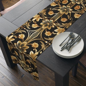 Floral Art Deco Table Runner Gold Gatsby Table Cloth Art Deco 1920s Style Inspired Cloth Table Runner