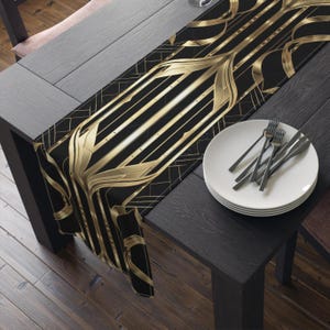 Table Cloth Gatsby Gold Black Retro Style Table Runner Art Deco 1920s Style Inspired Cloth Table Runner