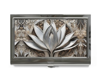 Floral Buisness Card Holder Art Nouveau Lotus Flower Business Credit Card Wallet Card Case