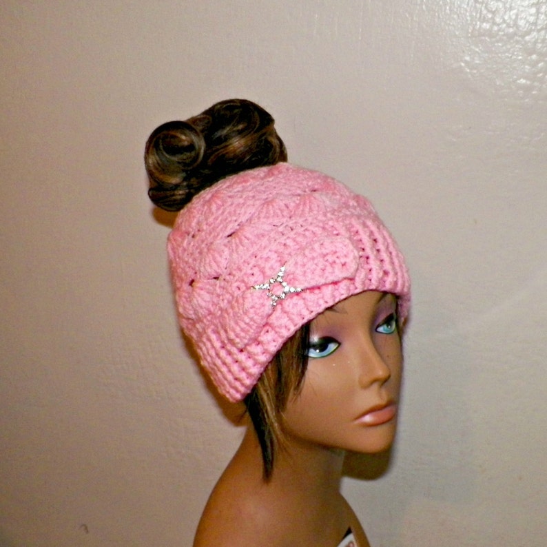 Download Pink Messy Bun Hat With Bow Beanie Pony Tail Mom Life Hair ...