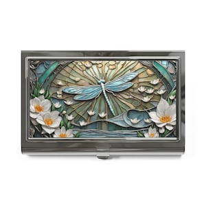 Art Nouveau Dragonfly Business Card Holder Case Lotus Flower Credit Card Wallet Business Card Case