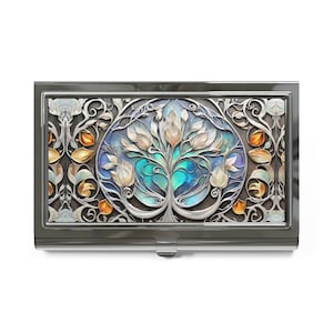 Leaves Flower Business Card Holder Case Lotus Flower Floral Art Nouveau Credit Card Wallet Business Card Case