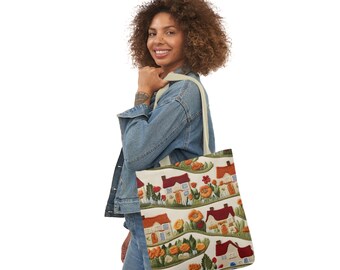 Tote Bag English Autumn Cottage Fall Flowers Floral Canvas Tote Bag Aesthetic Faux Embroidered Cottagecore Purse Bag