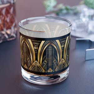 Black Gold Old Hollywood Style Rocks Glass 10oz Art Deco Gatsby Barware Home Decor Retro Modern Drinking Glass