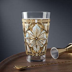 Gold Retro Barware Glass Set Gatsby Drinking Glass Old Hollywood Style Art Deco Water Glass Retro Modern Gold Mixing Glass 16oz Home Decor