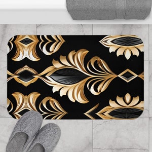 Eleagant Gatsbt Art Deco Bath Mat Bathroom Black Gold Home Bath Decor Rug Home Bath Decor Aesthetic