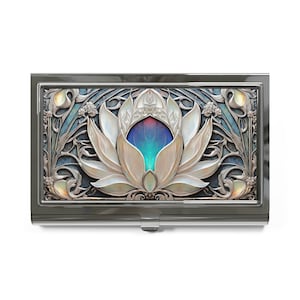 Flower Art Nouveau Business Card Holder Case Lotus Flower Credit Card Wallet Business Card Case