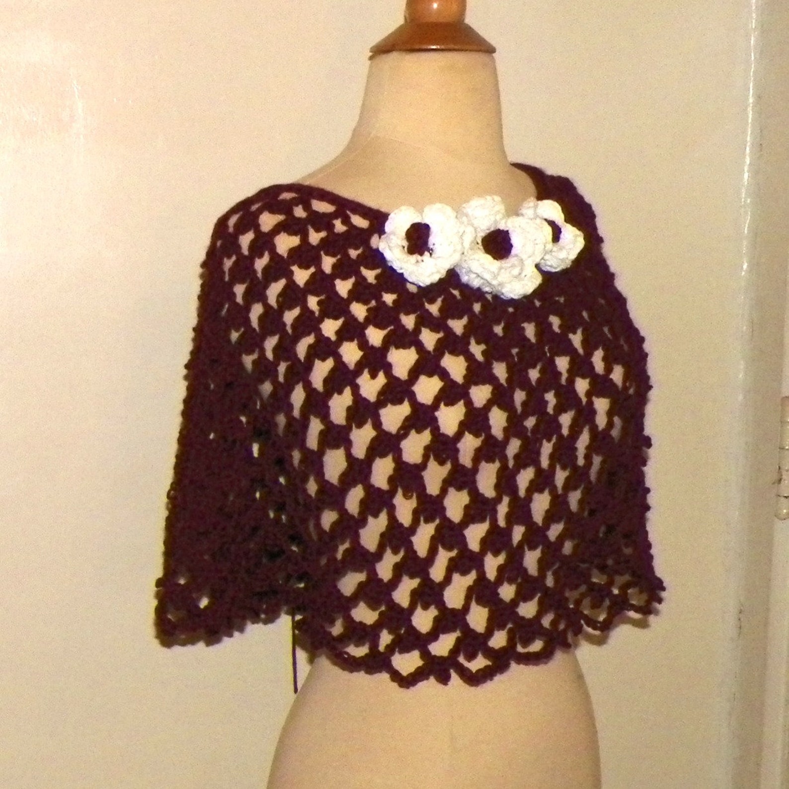 Red Bridal Poncho Summer Caplet Cape Burgundy Shawl Hippie Festival ...