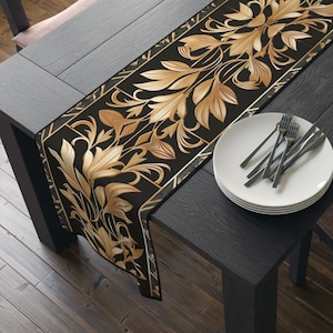 Autumn Gold Leaves Art Deco Table Runner Gold Gatsby Table Cloth Art Deco 1920s Style Inspired Cloth Table Runner