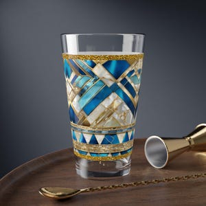 Old Hollywood Style Black Art Deco Glass Gatsby Barware Drinking Glass Gold Blue Water Retro Modern Gold Mixing Glass 16oz Home Decor