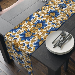 Blue White Art Nouveau Table Runner Home Decor Retro Style Gatsby Table Cloth Black Gold White Art Deco Inspired Cloth Table Runner
