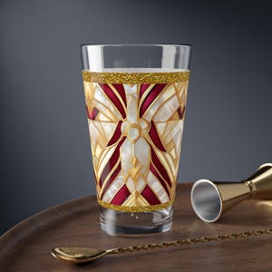 Red Gold Art Deco Glass Gatsby Barware Drinking Glass Old Hollywood Style Water Glass Retro Modern Gold Mixing Glass 16oz Home Decor