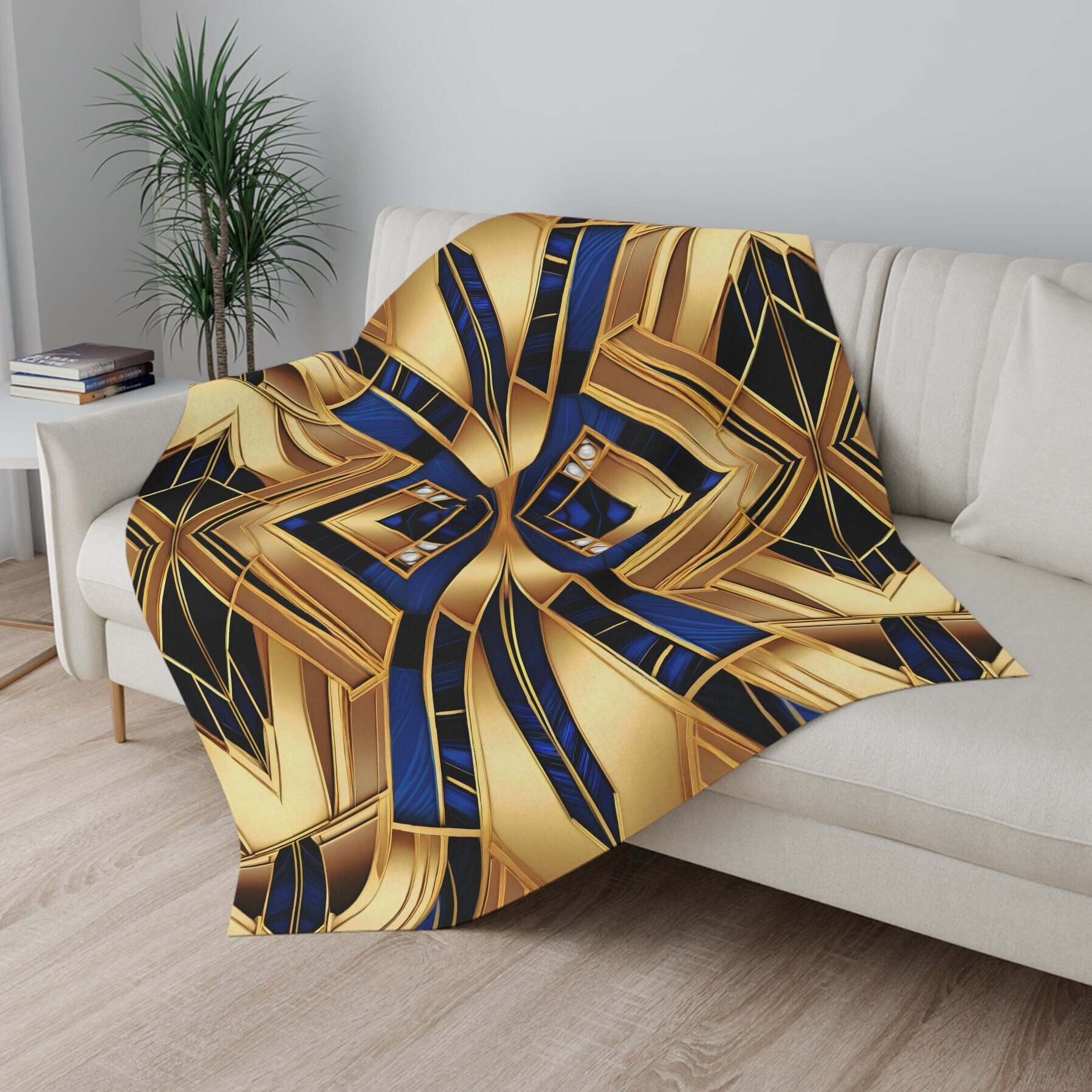 Blue Gold Blanket Etsy