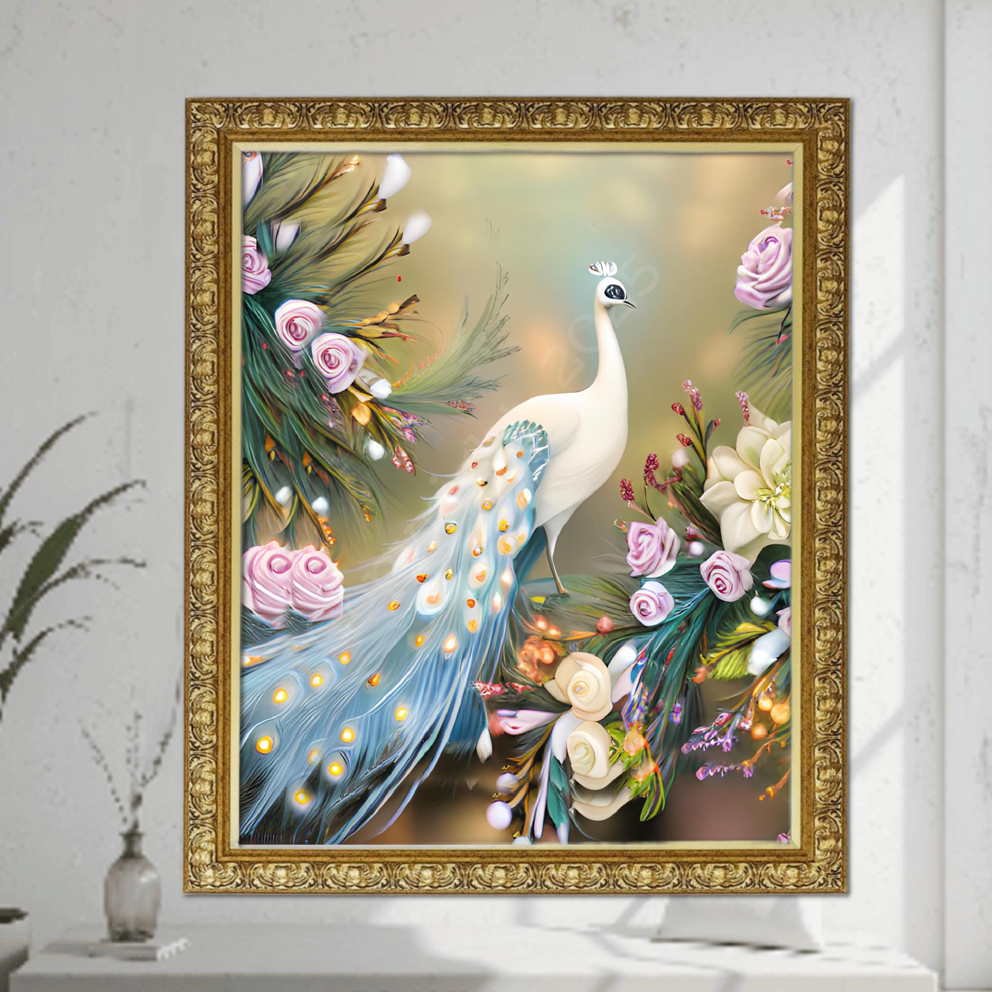 Peacock Wall Art Printable Flower Retro Floral Folk Art Digital ...