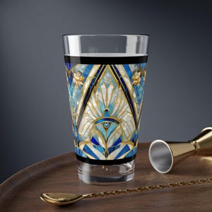 Art Deco Retro Glass Gatsby Blue Gold Drinking Glass Old Hollywood Style Water Glass Retro Modern Gold Mixing Glass 16oz Home Decor