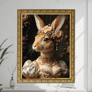 Victorian Rabbit Animal Print Dressed Like Lady Painting Portrait Wall Art Digital Download Printable